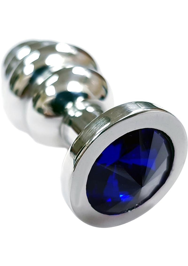 Rouge Jewelled Threaded Anal Butt Plug Small Stainless Steel Royal Blue Jewel