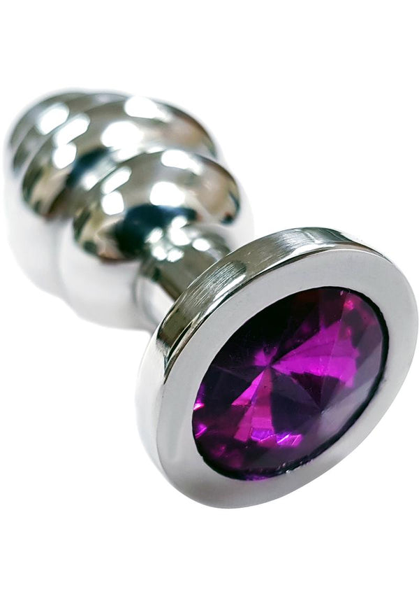 Rouge Jewelled Threaded Anal Butt Plug Small Stainless Steel Dark Pink Jewel