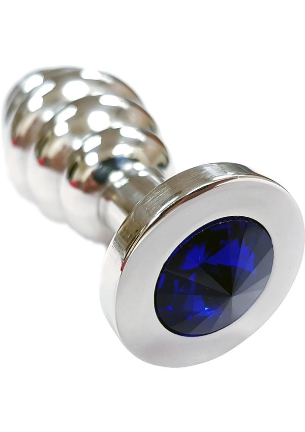 Rouge Jewelled Threaded Anal Butt Plug Medium Stainless Steel Royal Blue Jewel