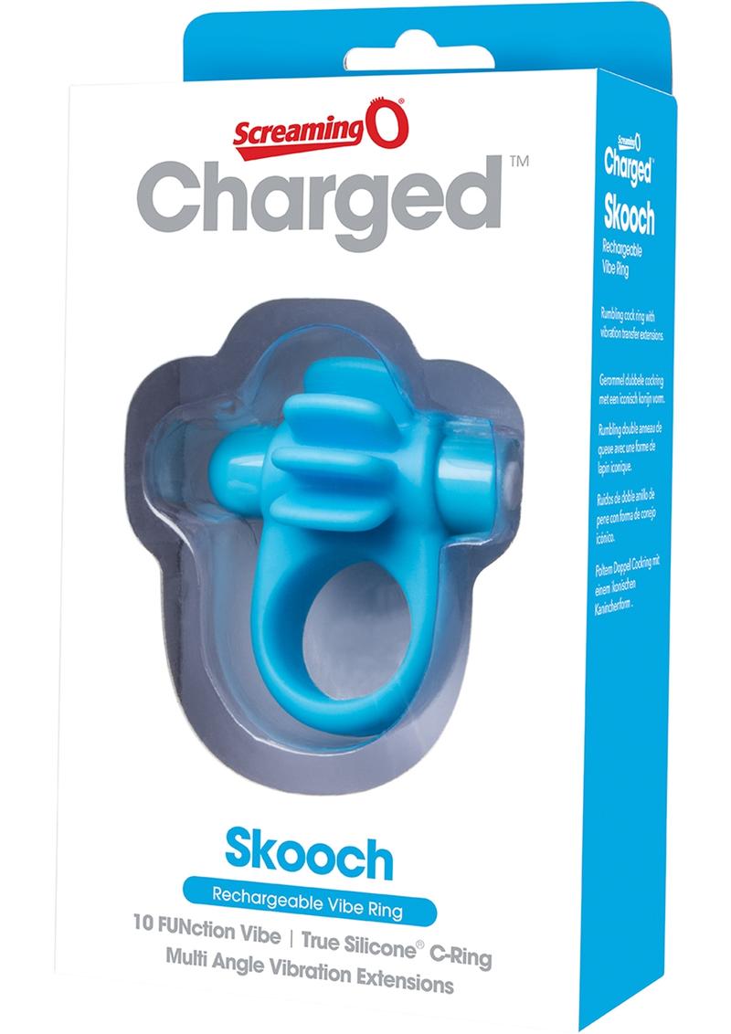 Charged Skooch Rechargeable Vibe Silicone Cock Ring Waterproof Blue