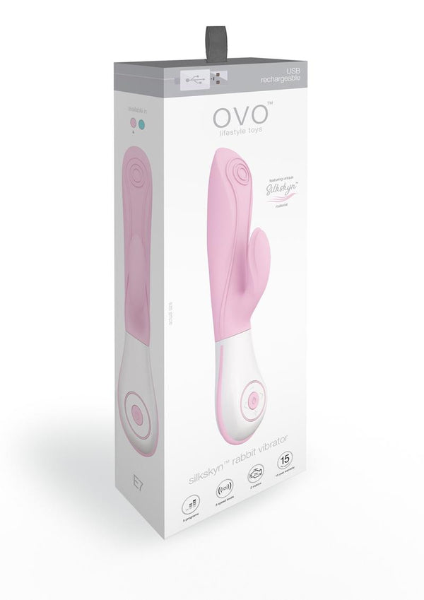 Ovo E7 Usb Rechargeable Silkskyn Silicone Textured Rabbit Vibrator Waterproof Pink