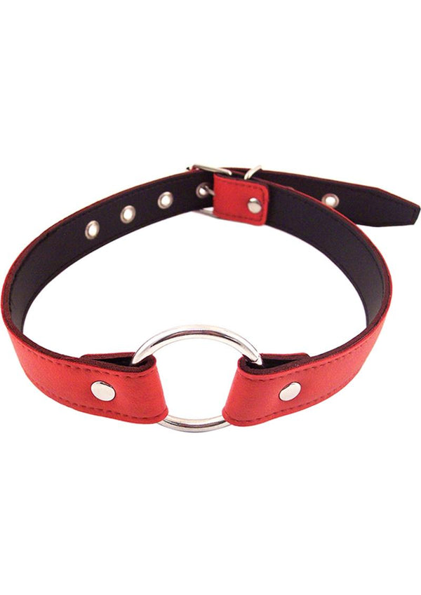 Rouge O Ring Leather Mouth Gag Adjustable Red