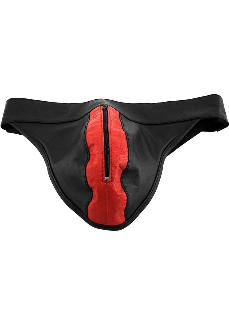 Rouge Leather Zip Jocks Black And Red Small