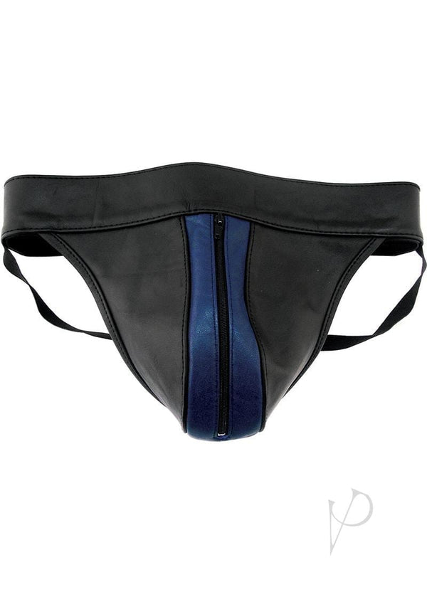 Rouge Leather Zip Jocks Black And Blue Small