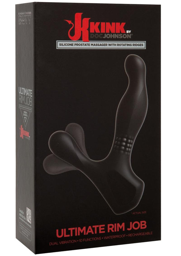 Kink Ultimate Rim Job Rechargeable Silicone Vibrating Prostate Massager With Rotating Ridges - Black
