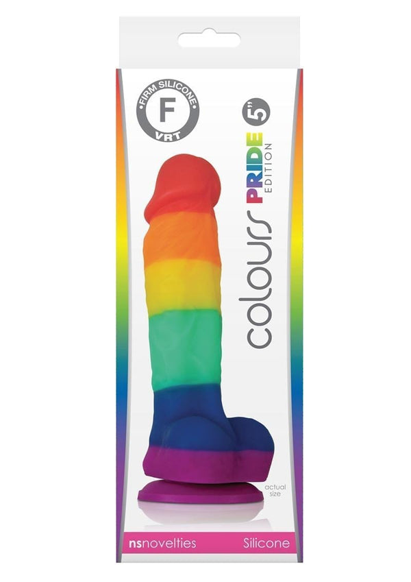 Colours Pride Edition 5in Silicone Suction Cup Dildo With Balls - Rainbow