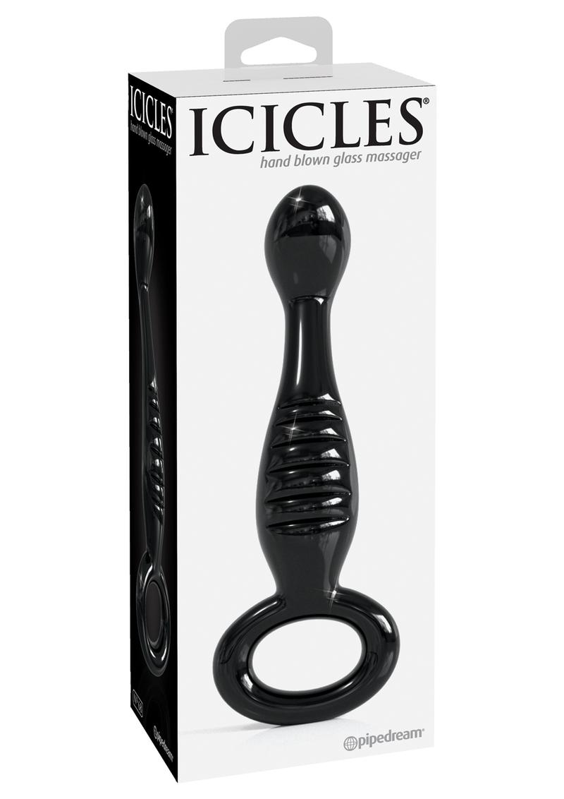 Icicles No 68 Textured Glass Anal Plug - Black