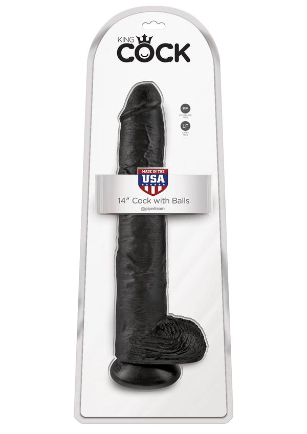 King Cock Dildo with Balls 14in - Black