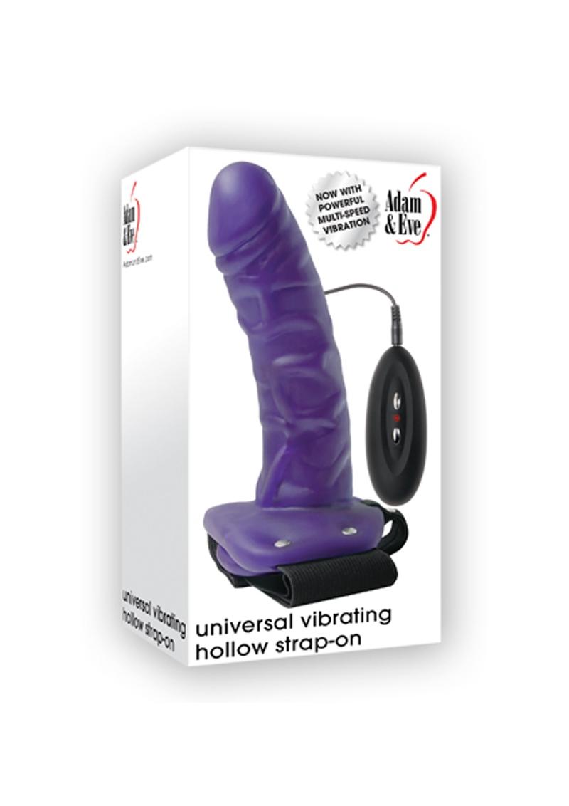 Adam & Eve Universal Vibrating Hollow Strap-On Dildo With Wired Remote Control Waterproof Purple 6 Inch