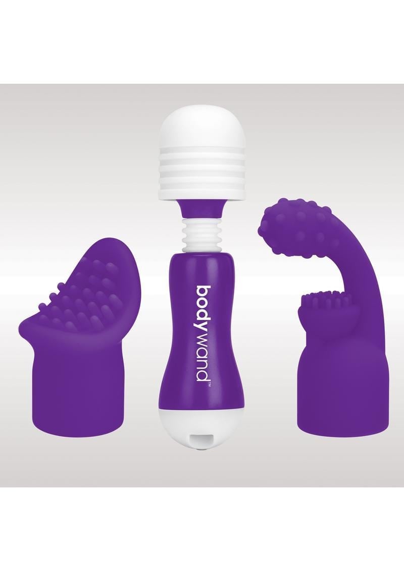 Bodywand Rechargeable Mini Massager Silicone With Two Attachments Purple