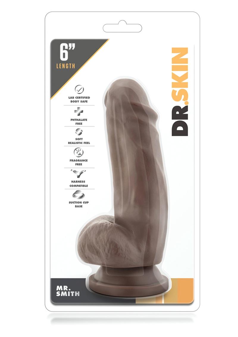 Dr. Skin Mr. Smith Dildo with Balls and Suction Cup 7in - Chocolate