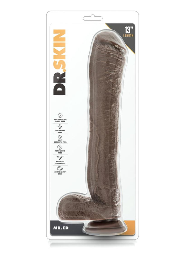 Dr. Skin Mr. Ed Dildo With Balls and Suction Cup 13in - Chocolate