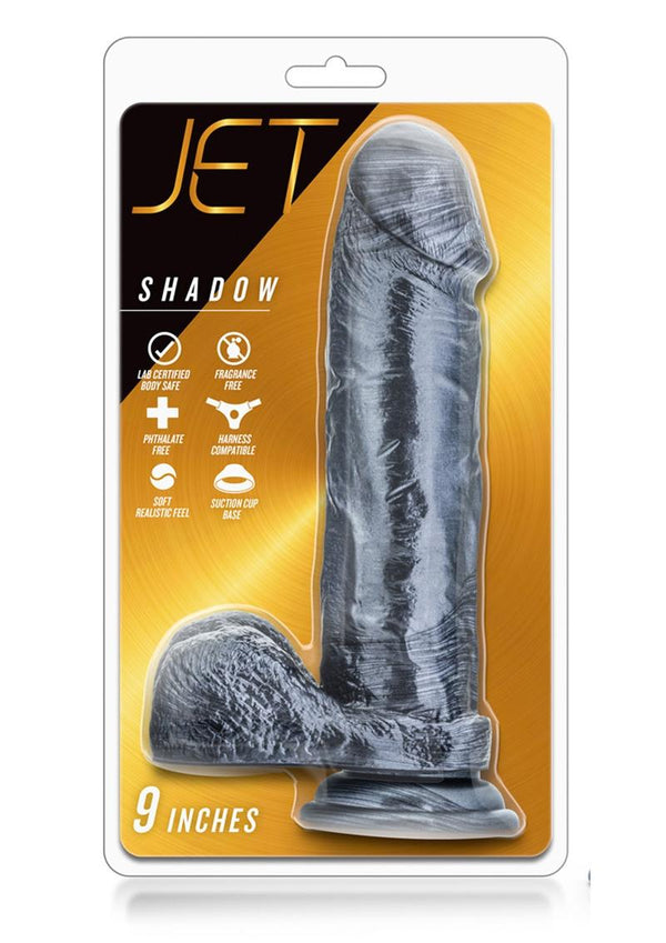 Jet Shadow Realistic Dildo With Balls Carbon Metallic Black 9 Inch