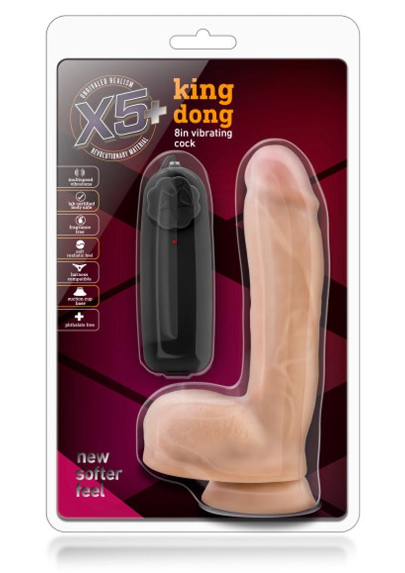 X5 Plus King Dong Vibrating Dildo With Balls And Remote Control 8In - Vanilla
