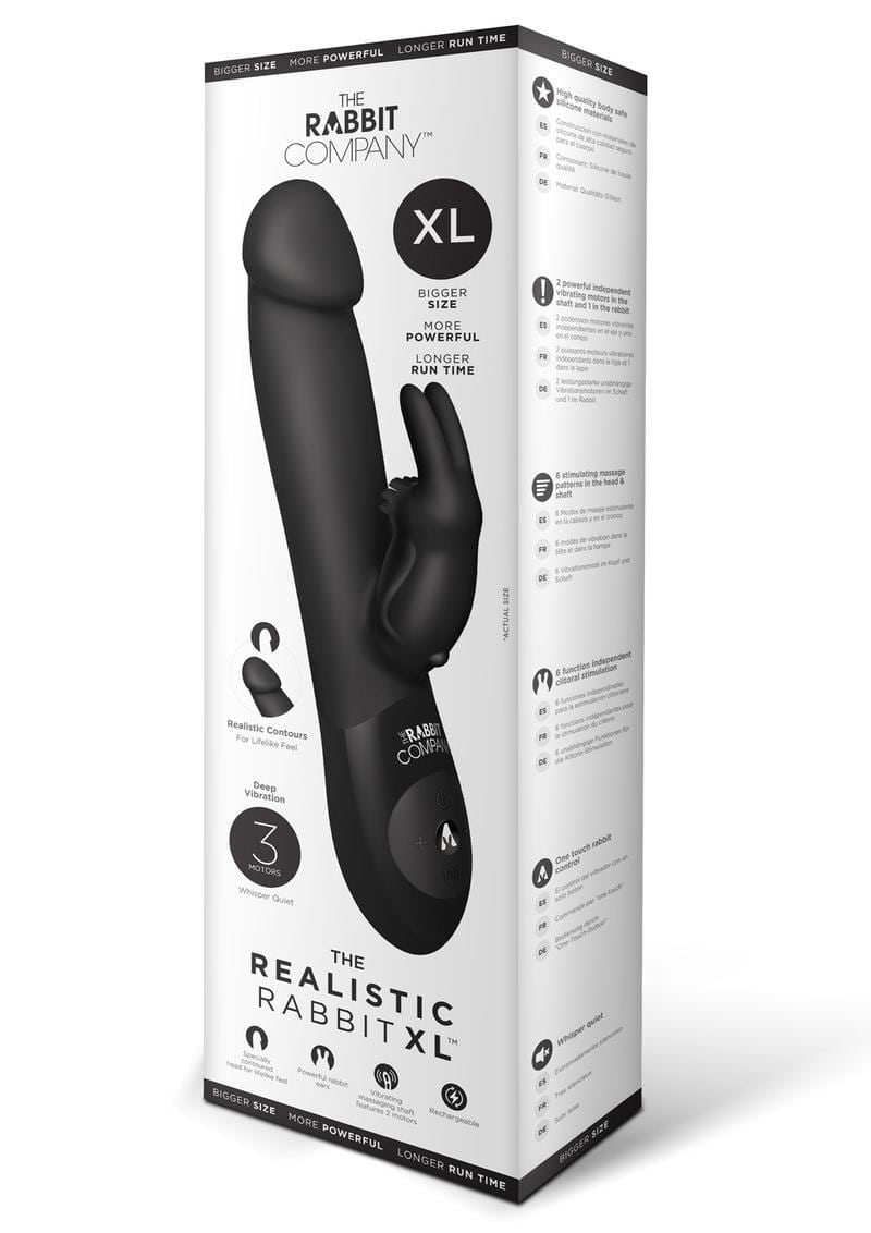 The Rabbit Company The Realistic Rabbit XL USB Rechargeable Silicone Vibrator Splashproof Black