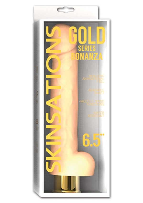 Skinsations Gold Bonanza Realistic Bendable Vibrating Dildo With Balls Water Resistant Flesh 6.5 Inch