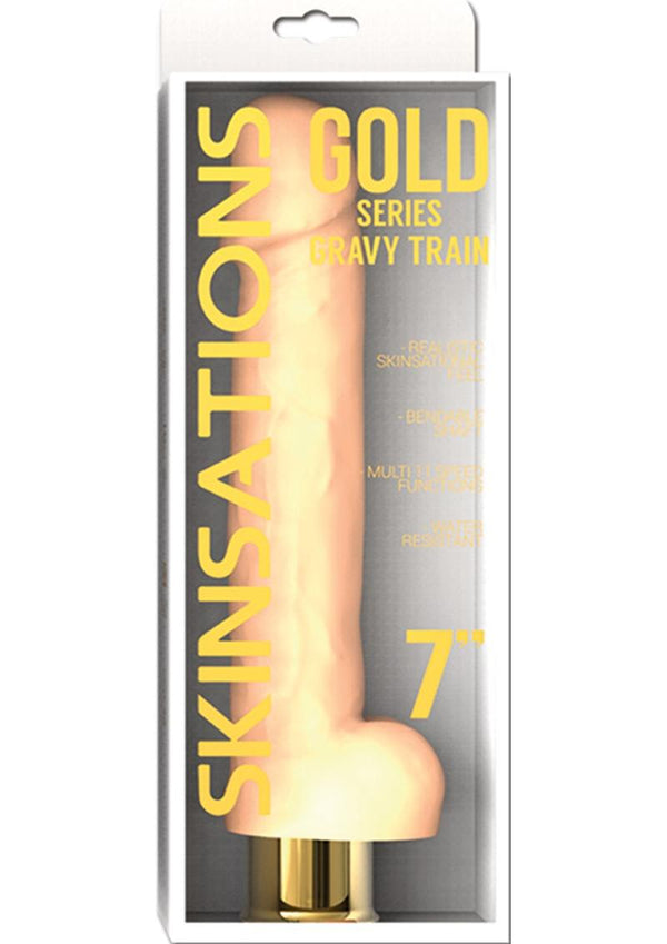 Skinsations Gold Gravy Train Realistic Bendable Vibrating Dildo With Balls Water Resistant Flesh 7 Inch