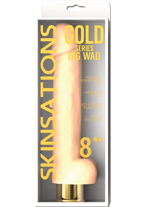 Skinsations Gold Big Wad Realistic Bendable Vibrating Dildo With Balls Water Resistant Flesh 8 Inch