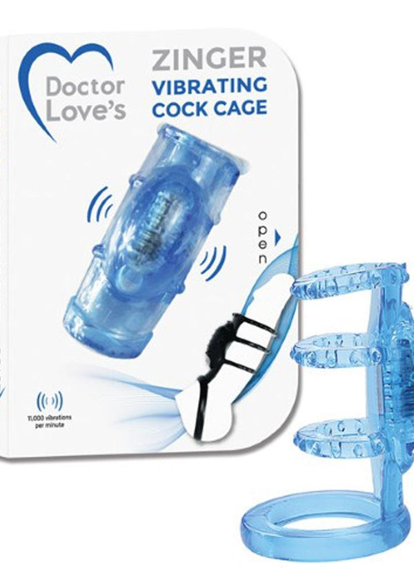 Doctor Love'S Zinger Vibrating Cock Cage Blue