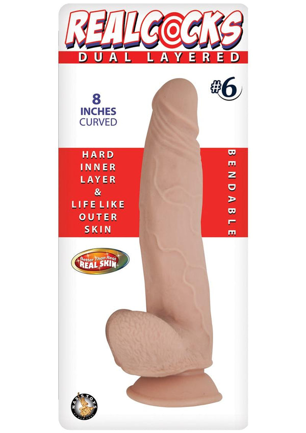 Realcocks Dual Layered 06 Bendable Dildo Curved 8in - Vanilla