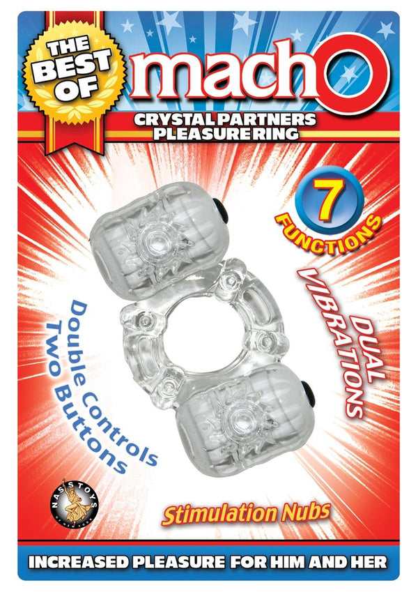 The Best Of Macho Crystal Partners Pleasure Ring Vibrating Cock Ring - Clear