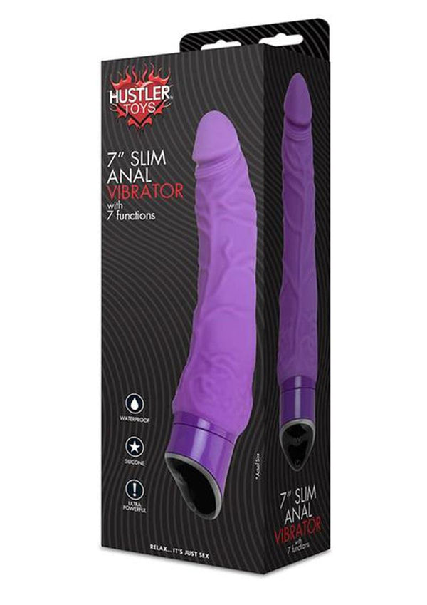 Hustler Toys Slim Anal Silicone Vibrator Waterproof Purple 7"