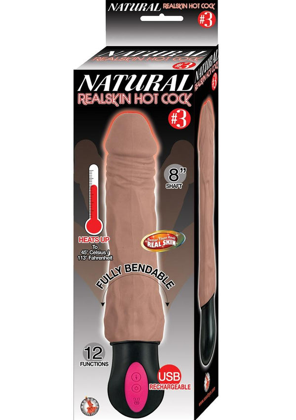 Natural Realskin Hot Cock 3 Dildo Waterproof Brown 8 Inch