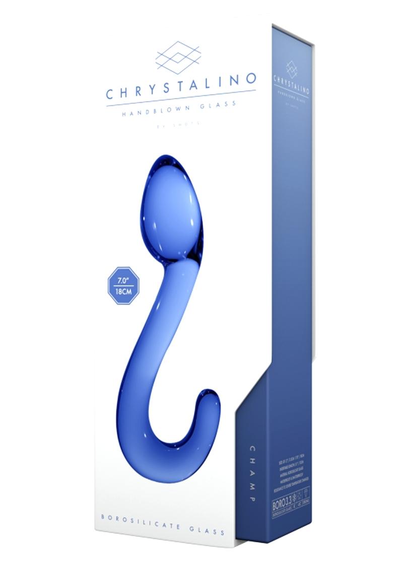 Chrystalino Champ Handblown Borosilicate Glass Dildo Waterproof Blue 7 Inch