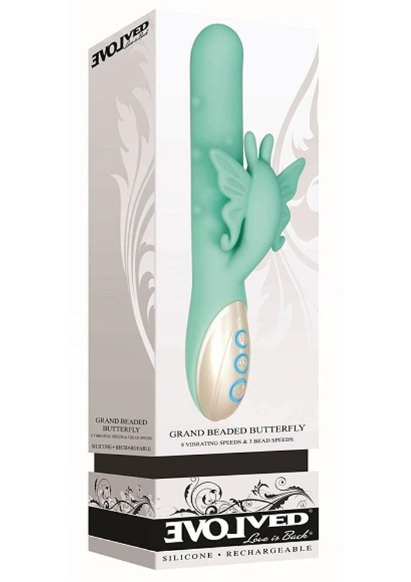Evolved Grand Beaded Butterfly Silicone Vibrator Waterproof Green 9.25 Inch