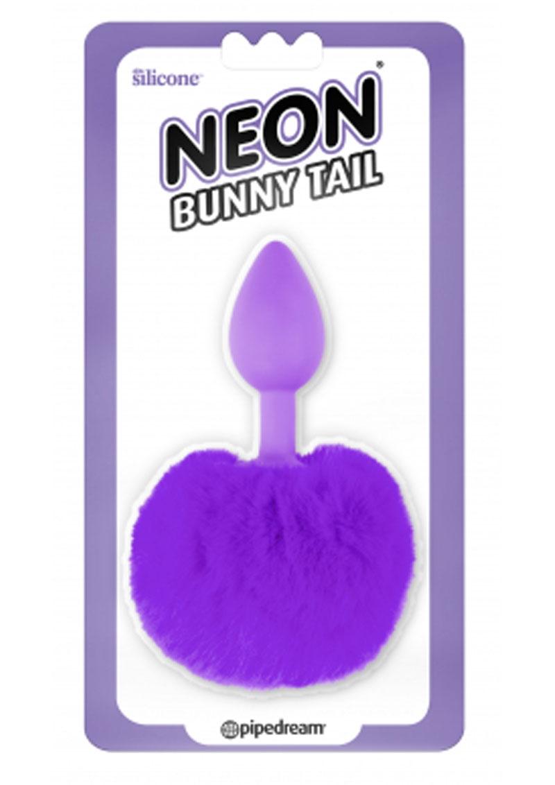Neon Bunny Tail SIlicone Anal Plug - Purple