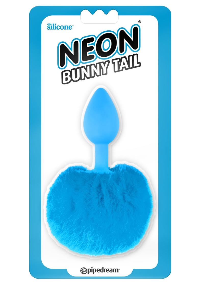 Neon Silicone Bunny Tail Butt Plug Blue