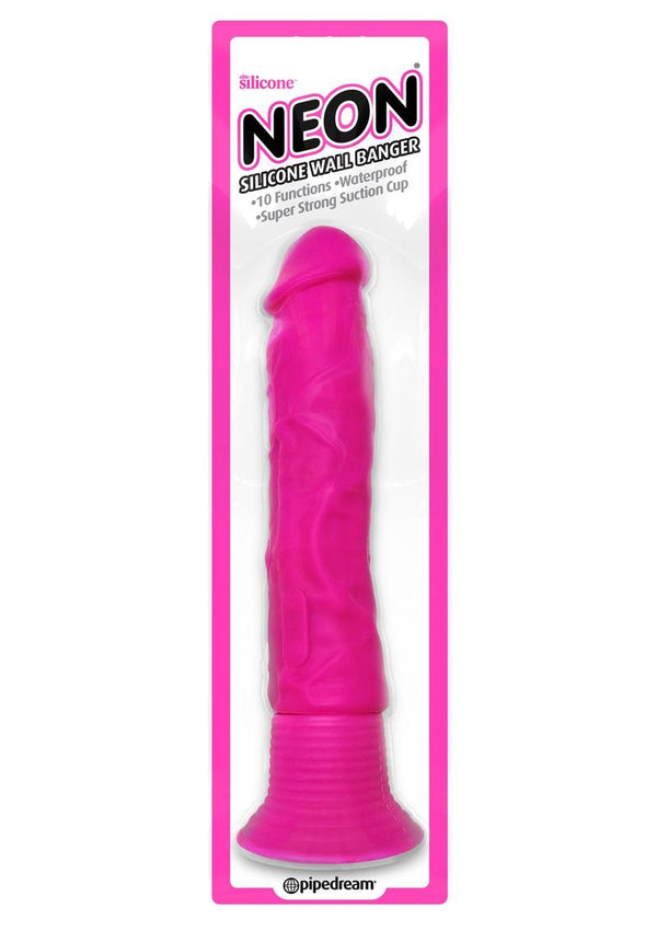 Neon Silicone Wall Banger Vibrating Dildo With Suction Cup Waterproof Pink