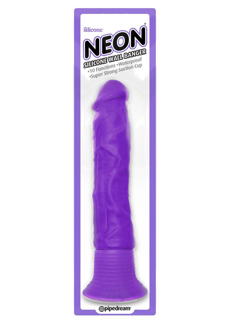 Neon Silicone Wall Banger Vibrating Dildo With Suction Cup Waterproof Purple