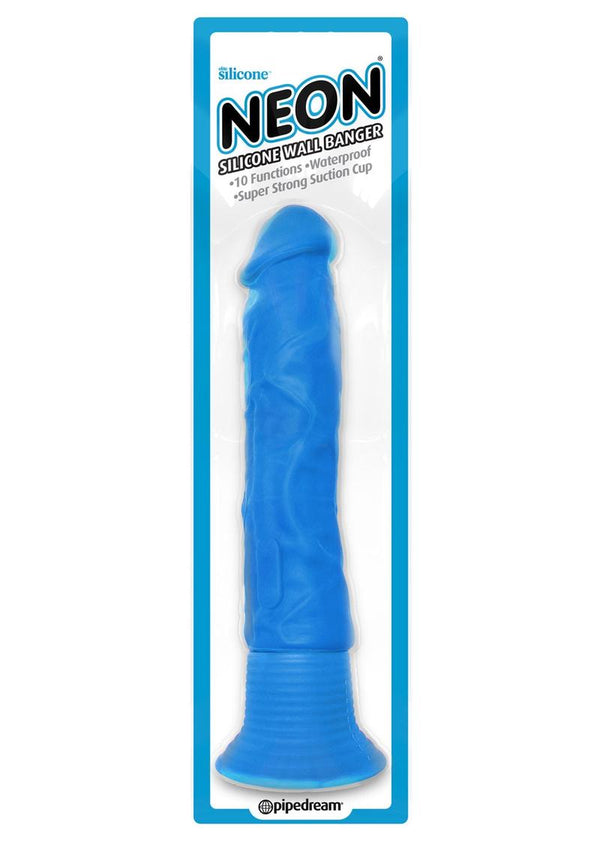 Neon Silicone Wall Banger Vibrating Dildo With Suction Cup Waterproof Blue