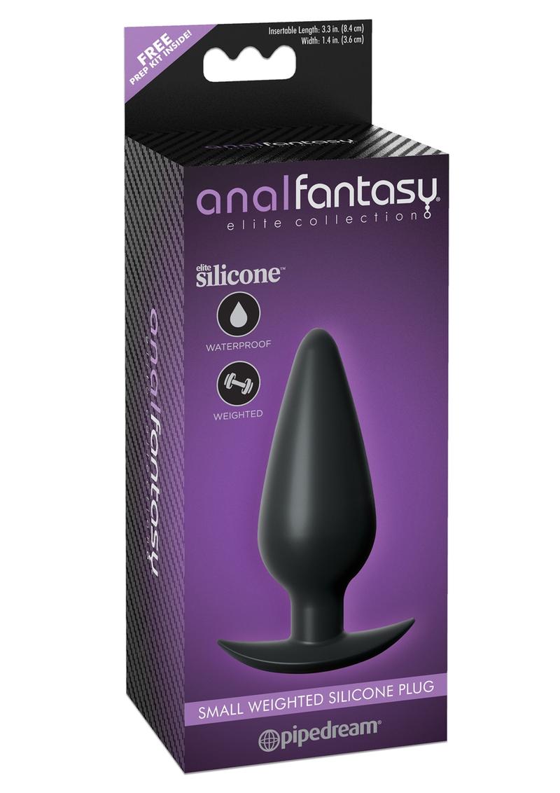 Anal Fantasy Elite Collection Small Weighted Silicone Plug Waterproof Black 4.1 Inch 4.4 Ounce