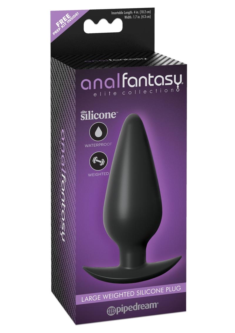 Anal Fantasy Elite Collection Large Weighted Silicone Plug Waterproof Black 4.7 Inch 5.8 Ounce