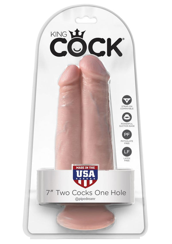 King Cock Two Cocks One Hole Realistic Dildo Flesh 7 Inch