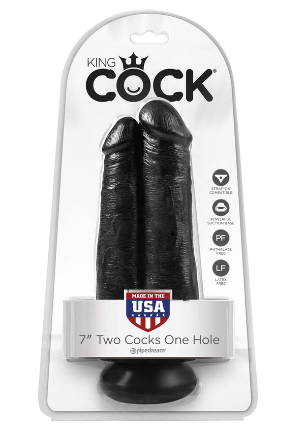 King Cock Two Cocks One Hole Realistic Dildo Black 7 Inch