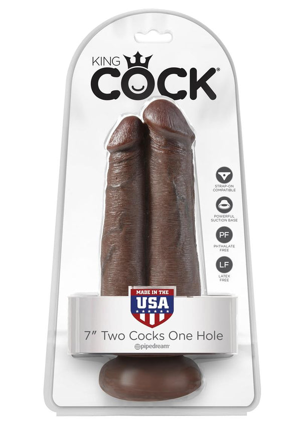 King Cock Two Cocks One Hole Realistic Dildo Brown 7 Inch