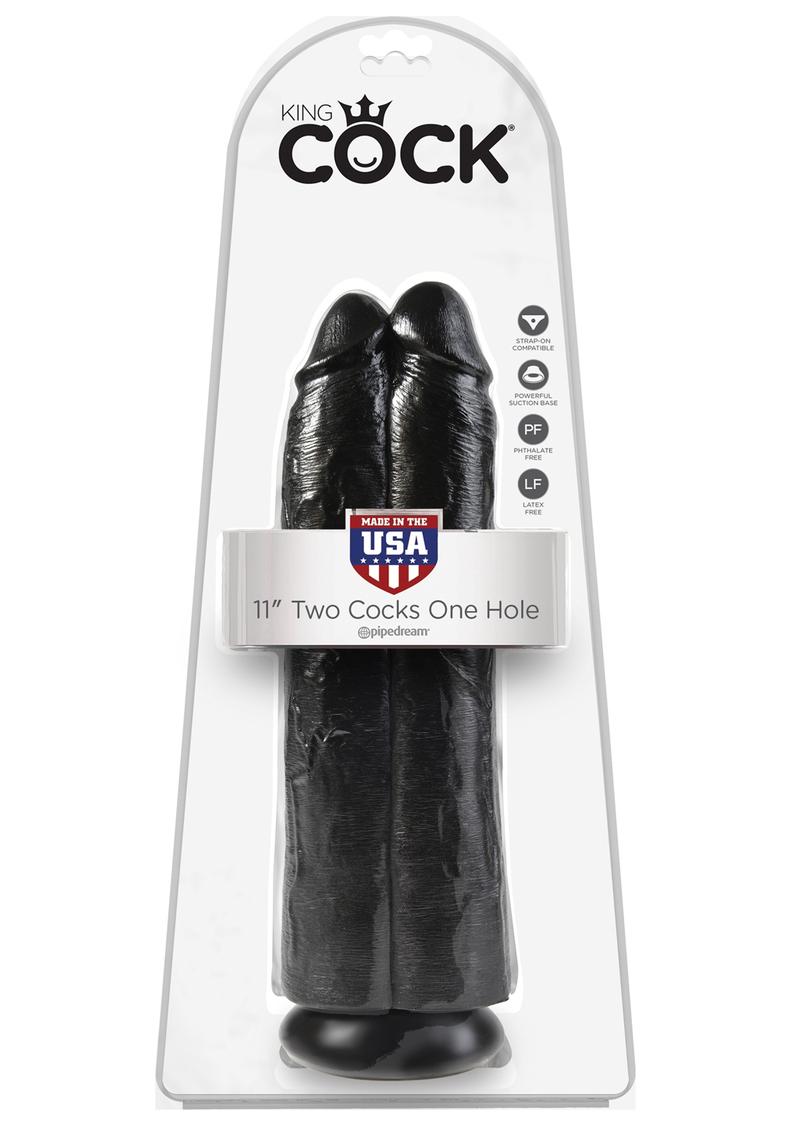 King Cock Two Cocks One Hole Realistic Dildo Black 11 Inch