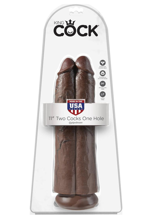 King Cock Two Cocks One Hole Realistic Dildo Brown 11 Inch