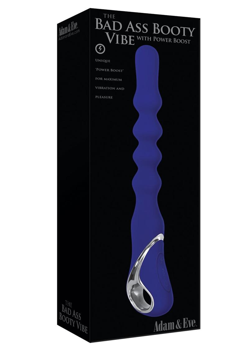 Adam & Eve The Bad Ass Booty Vibe With Power Boost Silicone Usb Rechargeable Anal Beaded Vibrator Blue 10.25 Inch