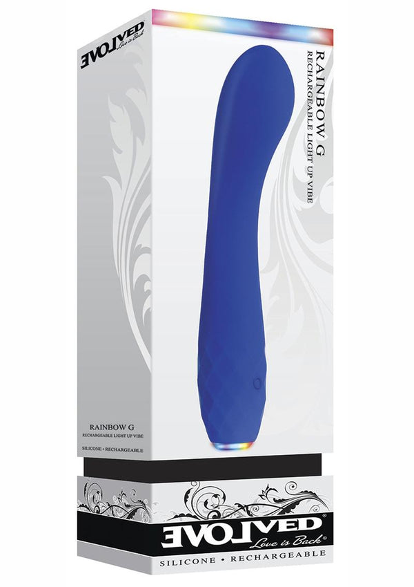 Rainbow G Usb Rechargeable Light Up Silicone Vibe Prostate Massager Waterproof Blue With Led Rainbow Colors 7.5 Inch