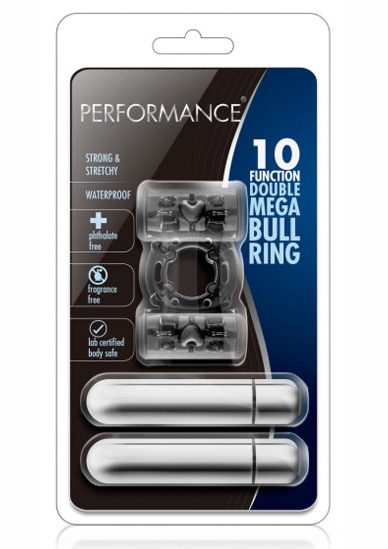 Performance Double Mega Bull Cock Ring With Bullet - Black