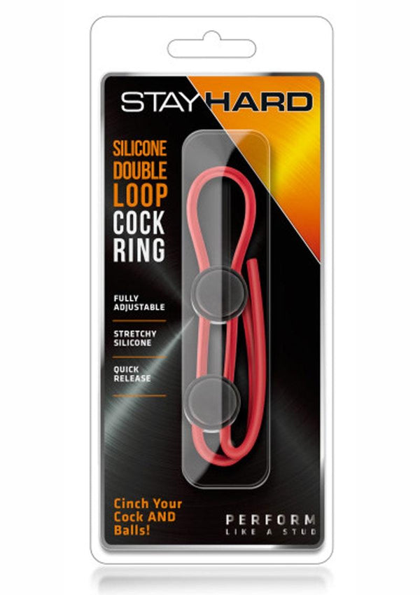 Stay Hard Silicone Double Loop Cock Ring Red Adjustable