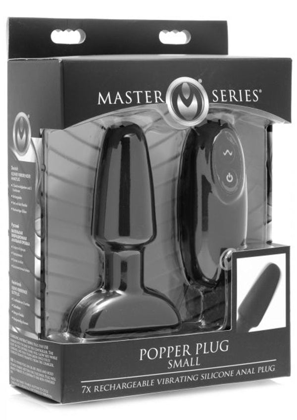 Master Series Popper Plug Rechargeable Vibrating Silicone Anal Plug Small - Black