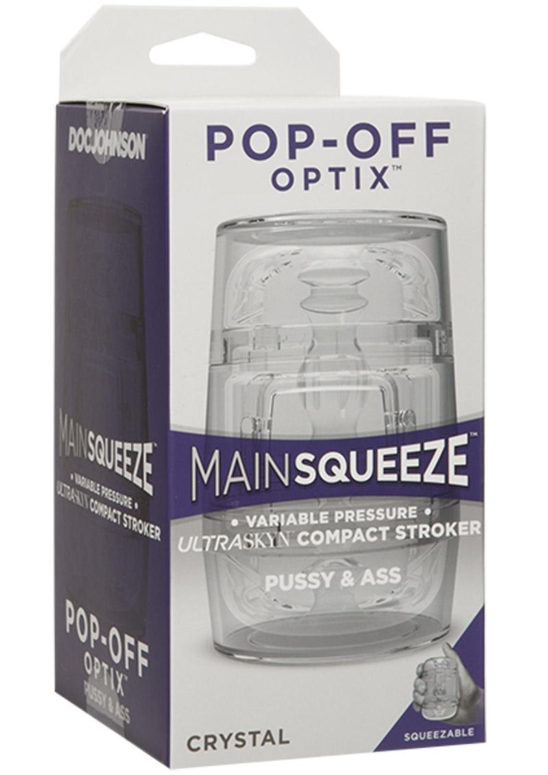 Main Squeeze  Pop Off Optix Compact Stroker Textured Pussy & Ass Crystal 4 Inches