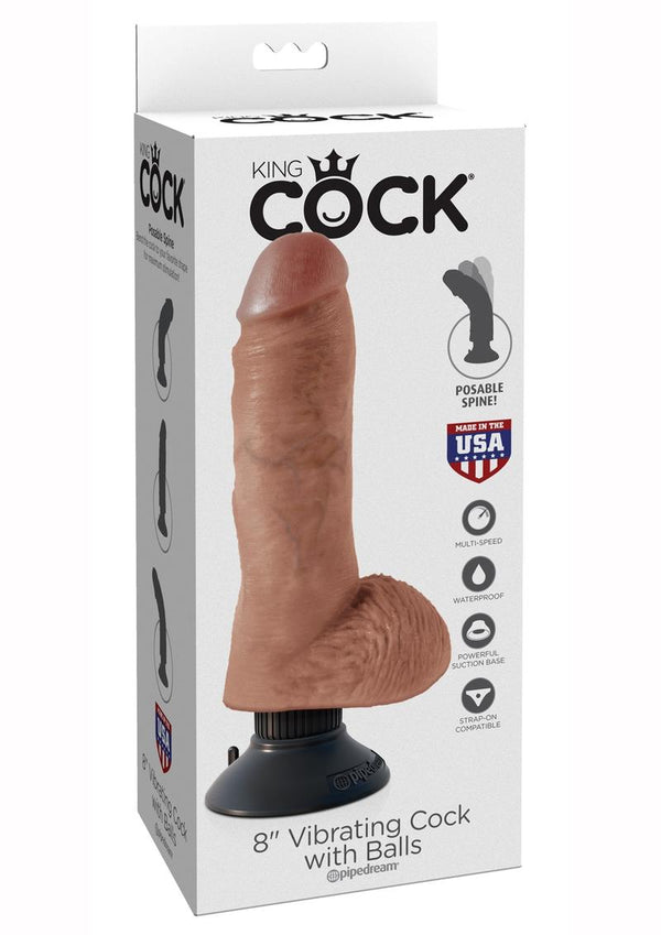 King Cock Vibrating Cock With Balls Waterproof Tan 8 Inches