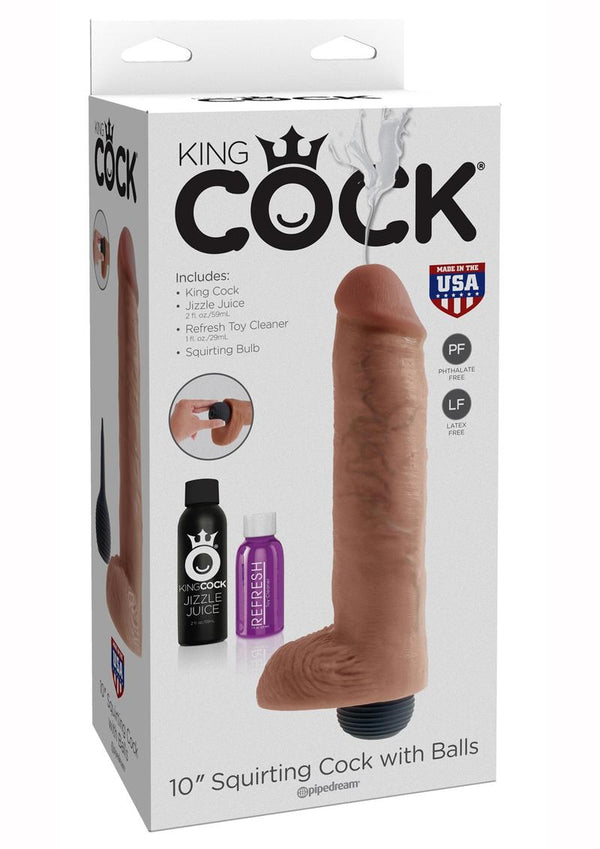 King Cock Squirting Cock With Balls Kits Tan 10 Inches