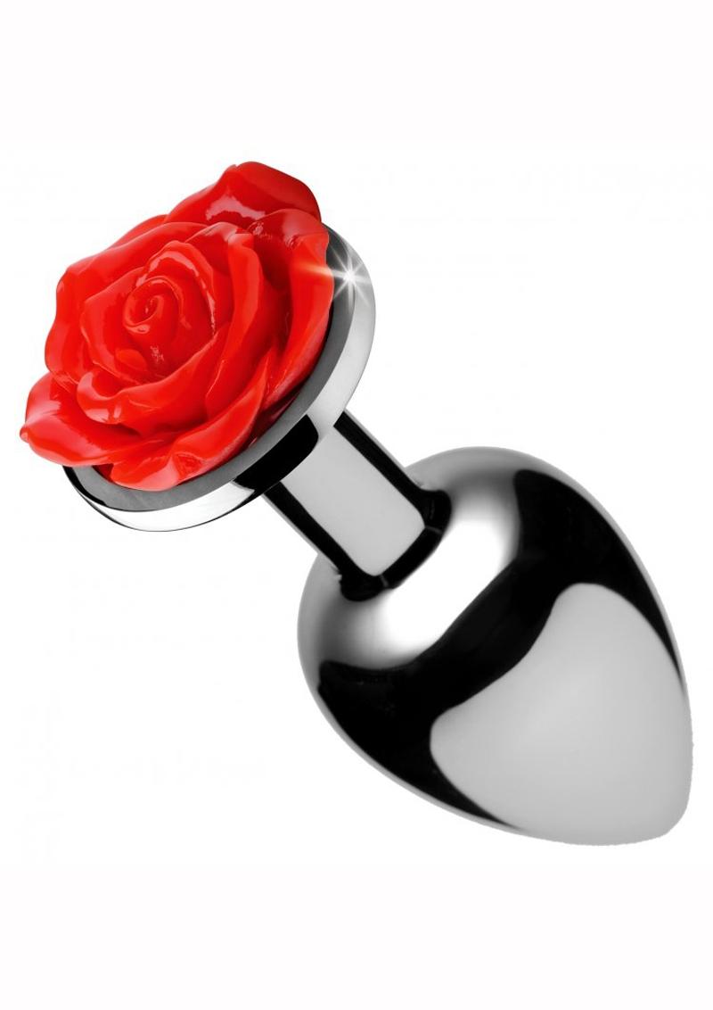 Booty Sparks Red Rose Anal Plug Red and Silver Large